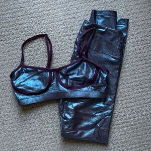 Heroine Sport Metallic Blue Purple Sports Bra Set